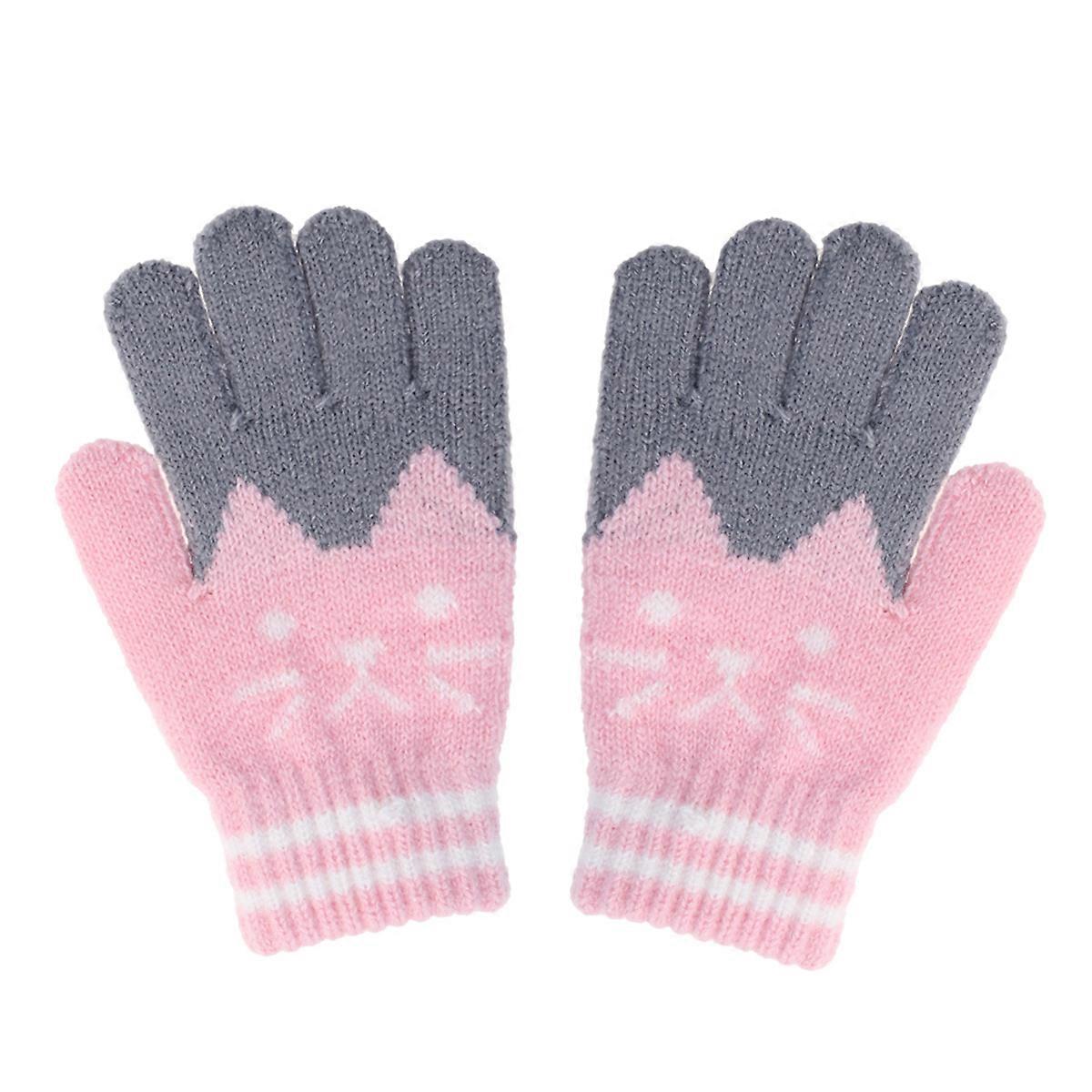 Thermal Mittens Pink Warm Stretchy Knit Gloves for Kid Girl Child 1 Pair