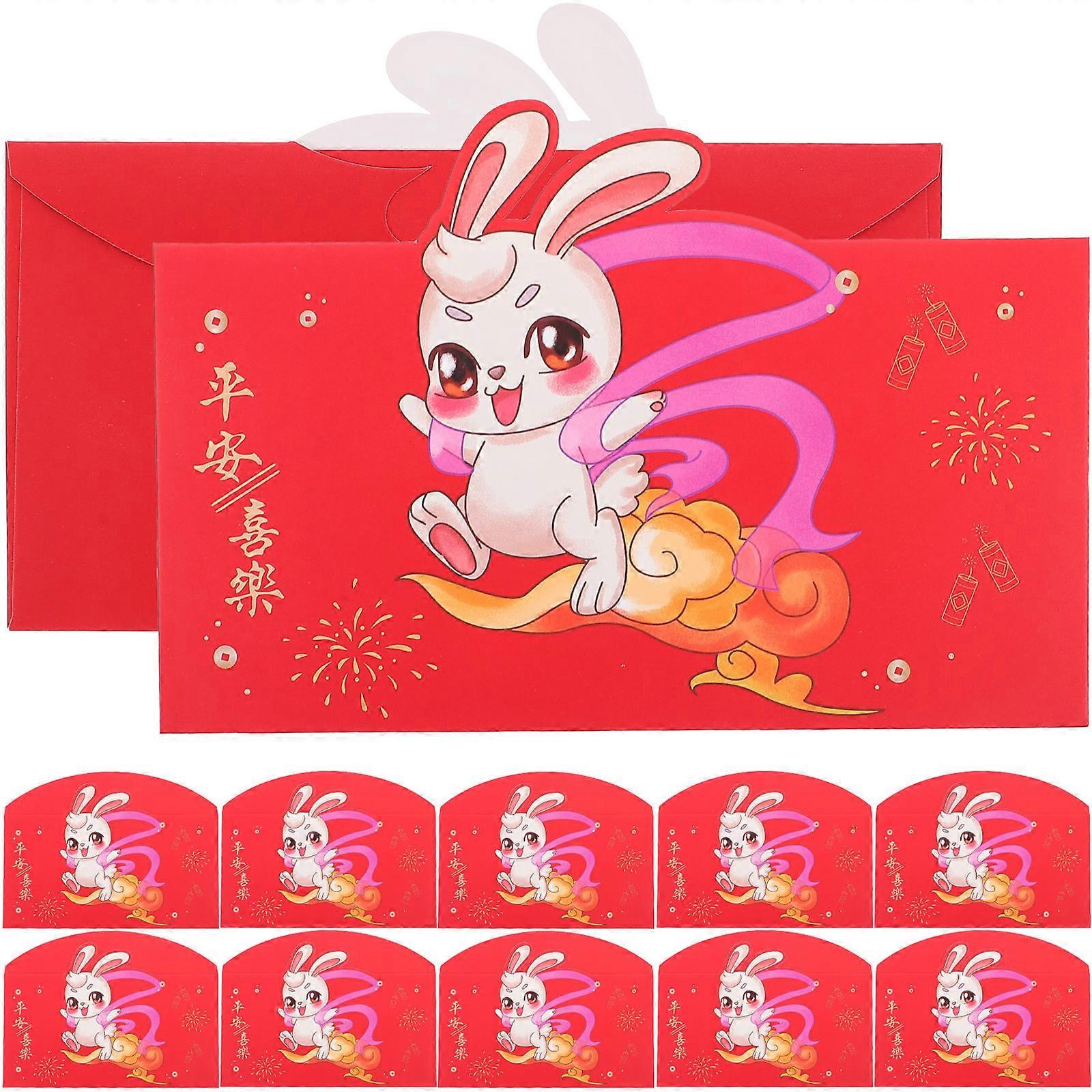 Lunar New Year Money Envelopes Paper Red Packets Rabbit Shape 17X9CM Giver 12Pcs