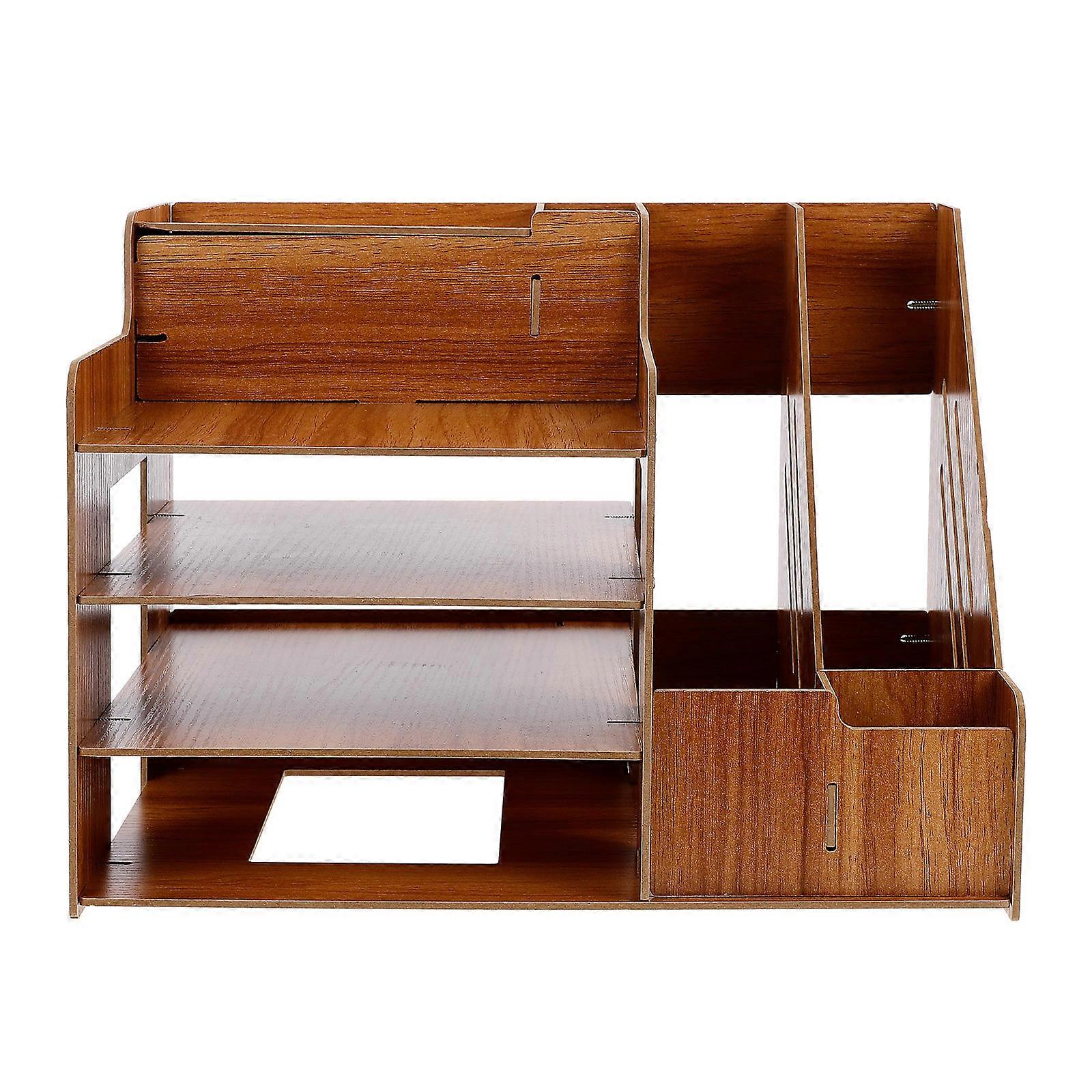 Wooden Desktop Storage Rack for Home Use in Coffee Color with Good Load Bearing 7.8x4.9 Inches