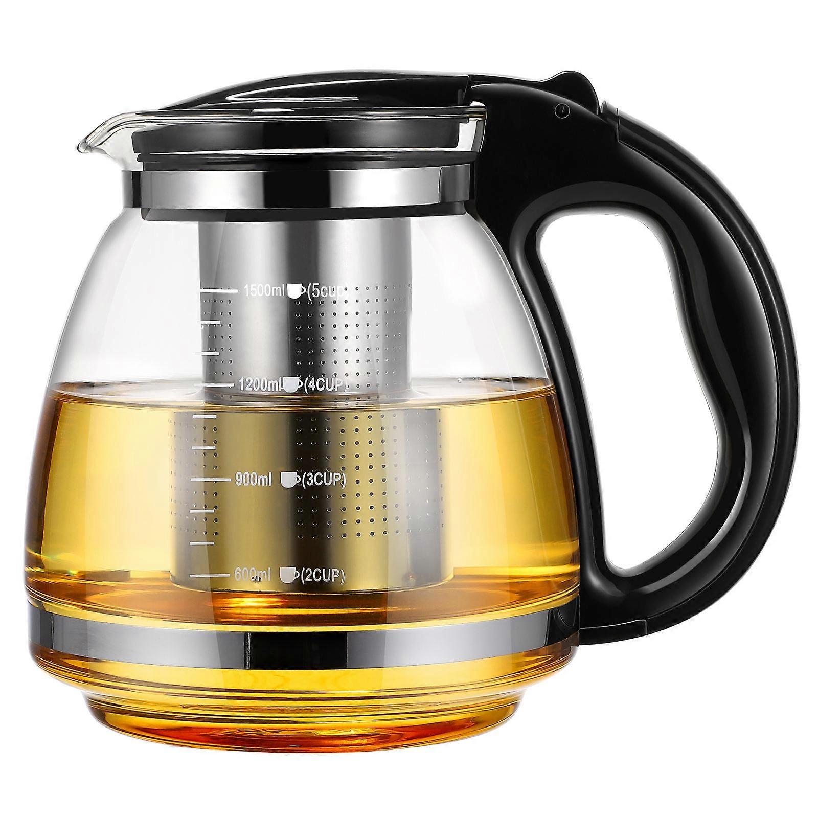 OUNONA 1500ml Glass Teapot with Removable Infuser Heat Resistant Kettle for Loose Blooming Flowering Tea