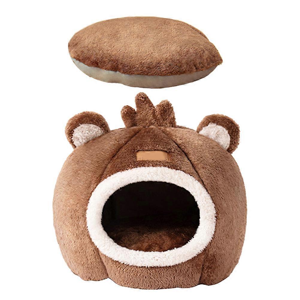Cat Warming House Semi-Enclosed For Cold Days In Brown 34X33X33cm 1Pack