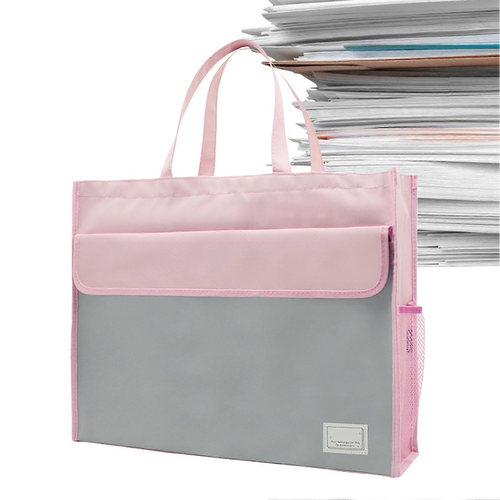 File Tote Bag Bouch | A3 File Storage Bag with Handle, Large Capacity Organizer for Notebook and Pens, Pink