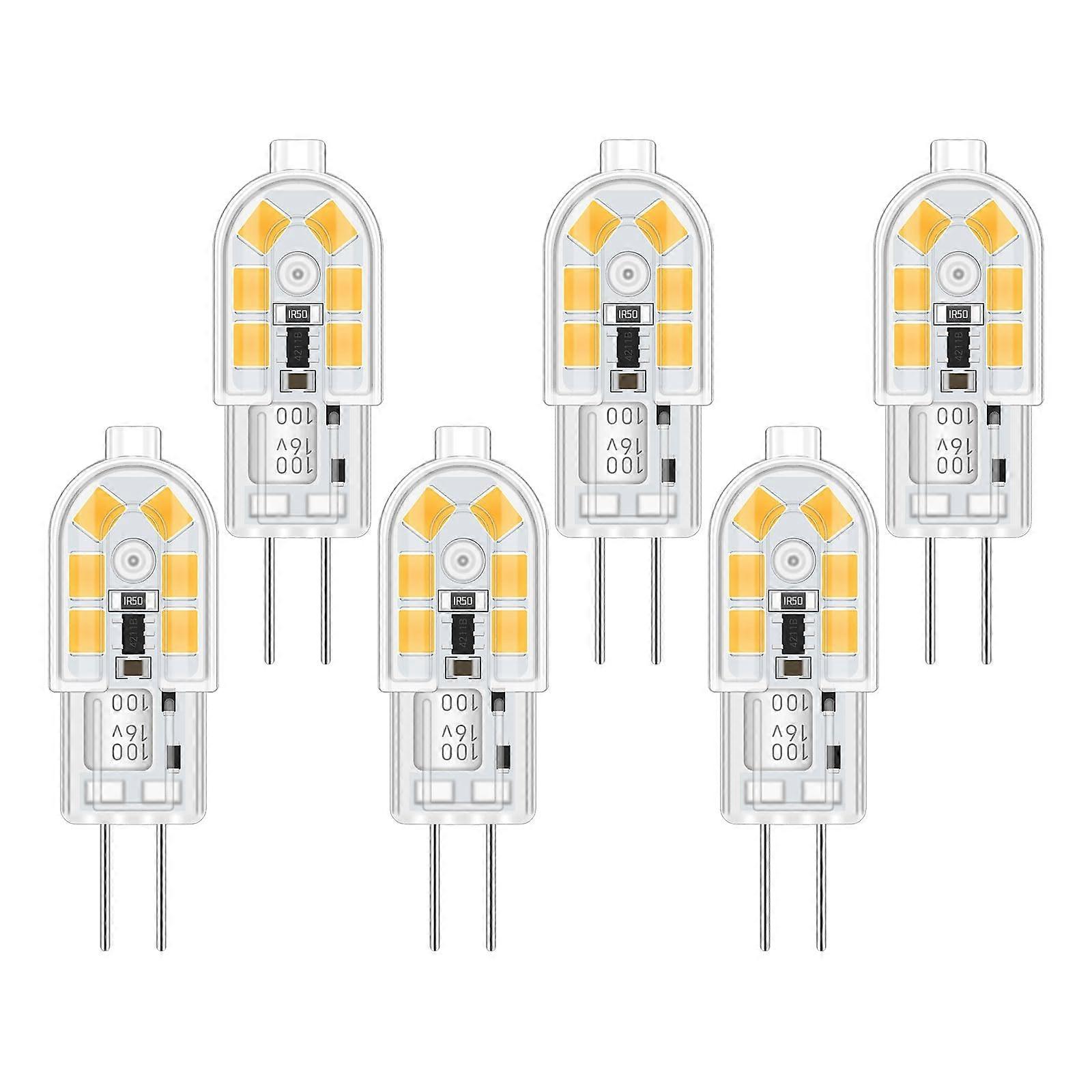 G4 LED Recessed Spotlight, 12V 2W, 4000K White, Halogen Bulb Replacement, G4 Pin Base, Set of 6, AC/DC Compatible