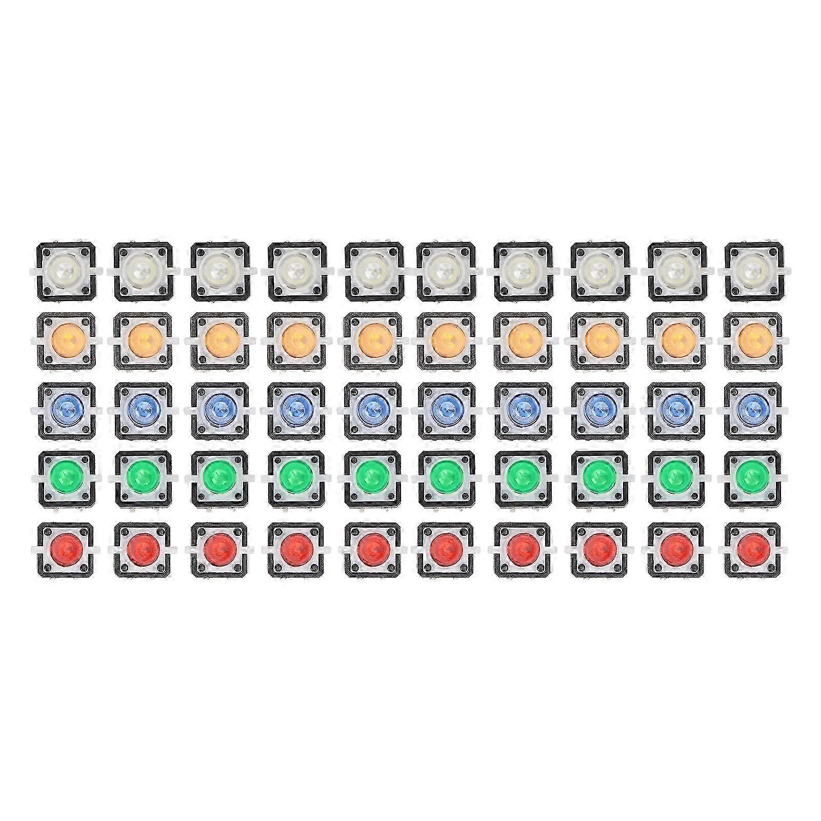 50 Pcs Mini Momentary Push Button Resettable Tactile Switch with LED Lamp DC 12V in Multiple Colors