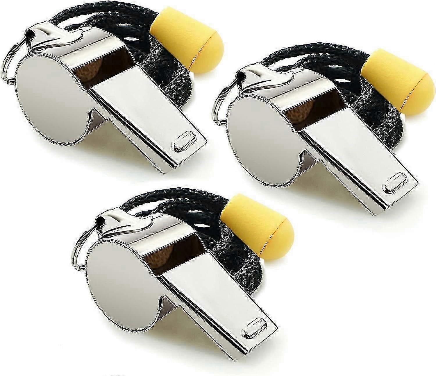 3 Pack Stainless Steel Sports Whistles with Lanyard, Loud Crisp Sound Whistles for Coaches and Referees