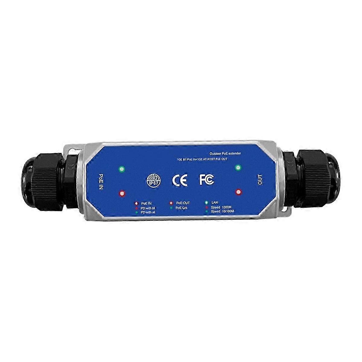 DC37-57V IP67 100M121 1 To1 Outdoor PoE Extender 1BT in 1BT Out Max 90w Waterproof Extender LED 1Gbps hwy