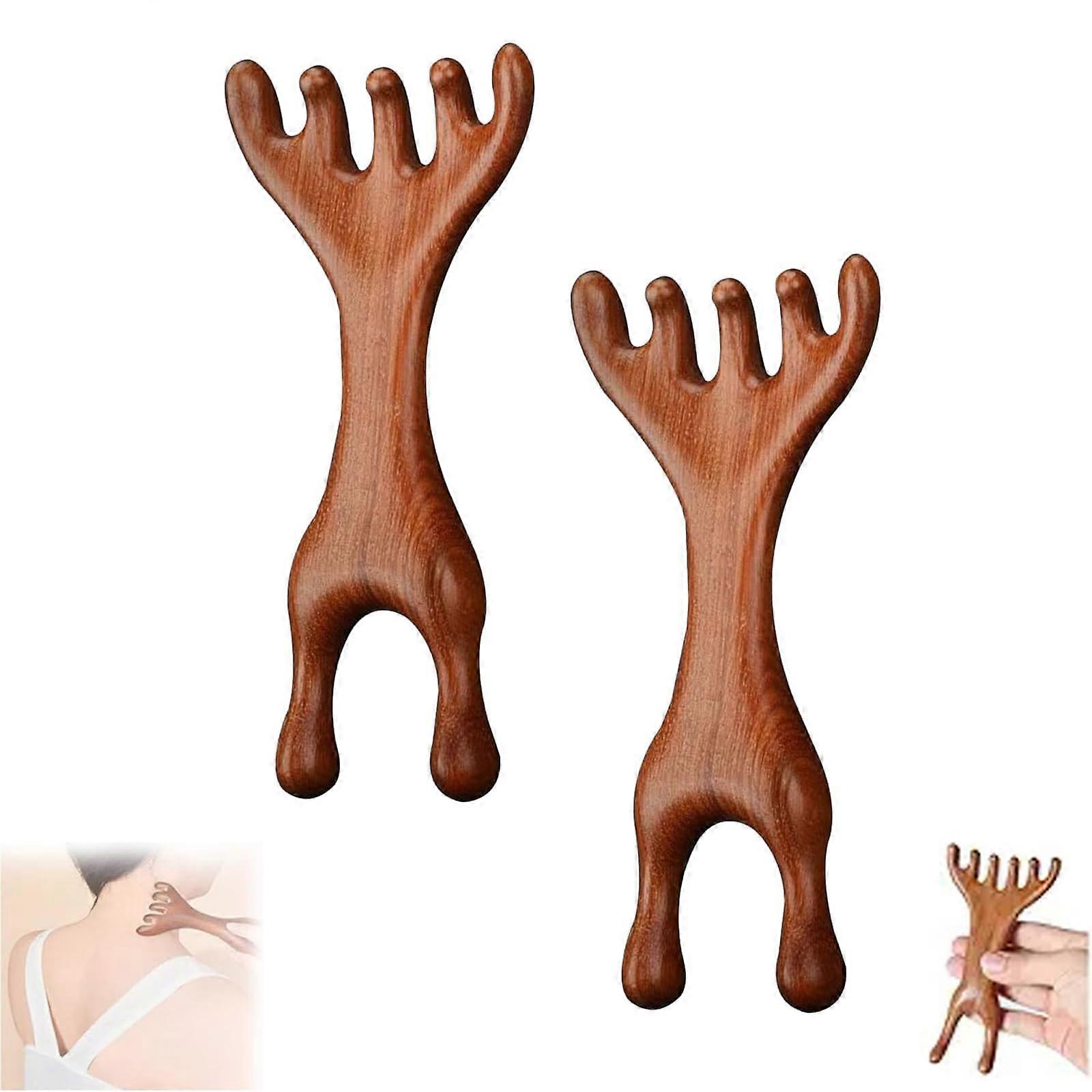 Comb Set of 2 Wooden Scalp Massagers for Head, Face, Neck, and Jaw Stress Relief