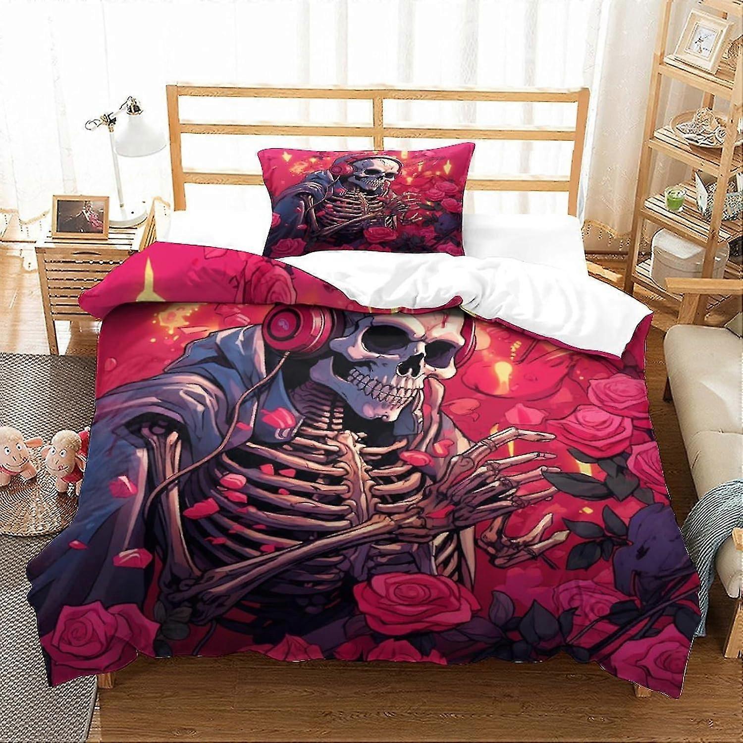 3D Print Human Skeleton Duvet Cover Set, Game Controller Design Microfibre Bedding Set for Single Double King Size