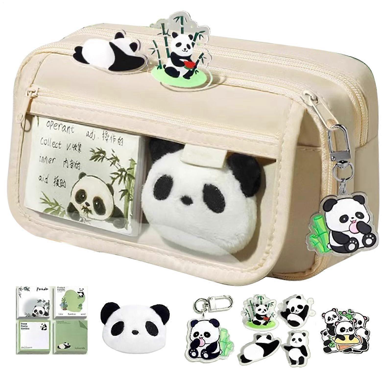 Panda Pencil Case Multi-Layer Design With Stickers Creamy Aesthetic Pencil Case For Girls And Boys