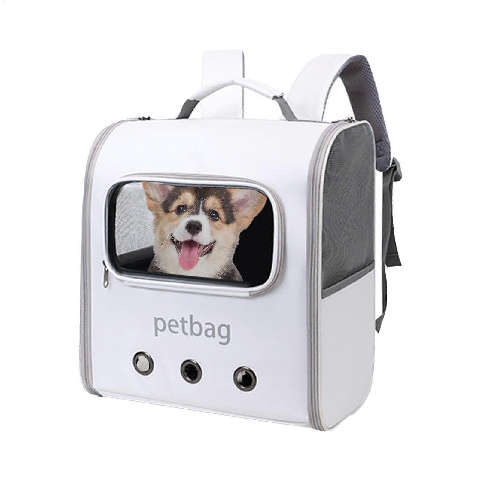 Cat Backpack Carrier for Travel, Portable Cat Carrier Backpack with Mesh, Lightweight Cat Travel Bag in Pe White