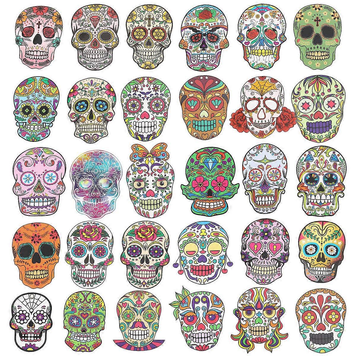 Skull Sticker Halloween Waterproof Easy to Apply and Remove Assorted Color 6x5cm 60Pcs