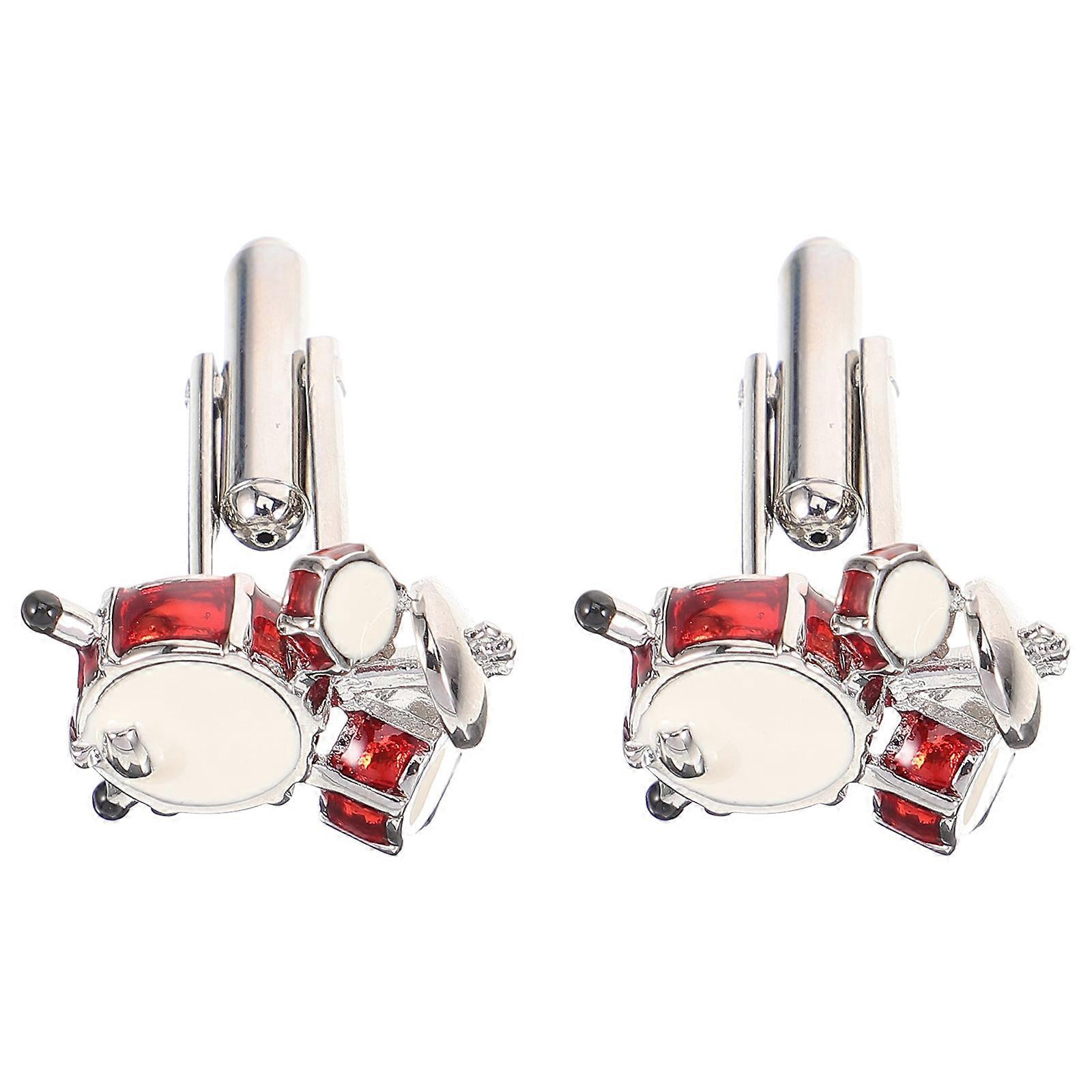 a polished and engaging product description based on your input:
**2pcs Vintage Drum Set Cufflinks for Men – Retro Metal Shirt Studs, Secure