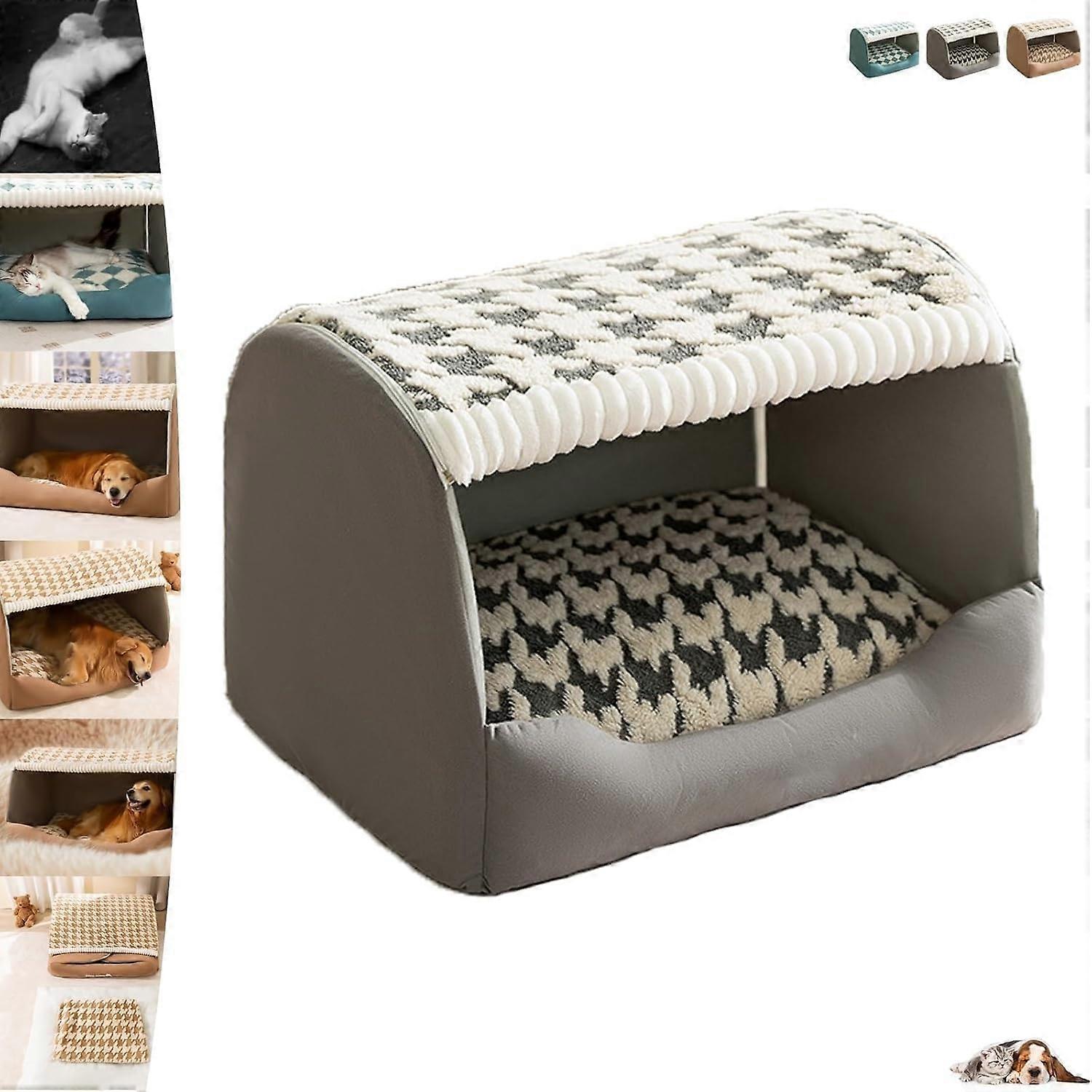Cozy Dog House Bed, Waterproof Non-Slip Bed for Small, Medium and Large Dogs and Cats, Gray, Size L