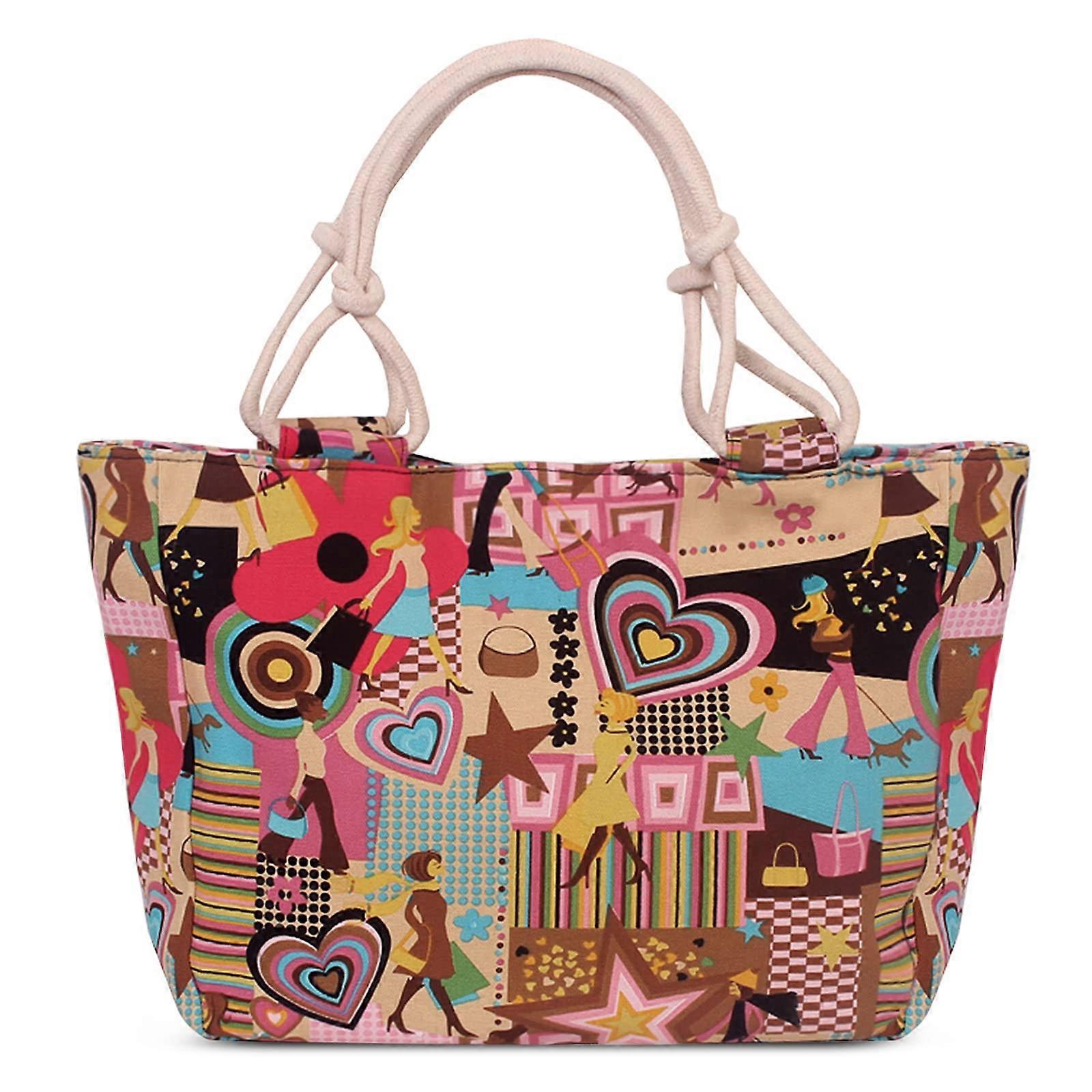 Women's Large Shopper Bag Casual Canvas Shoulder Bag with Beautiful Floral Pattern for Travel and Holiday Shopping, Handbag (Design D)
