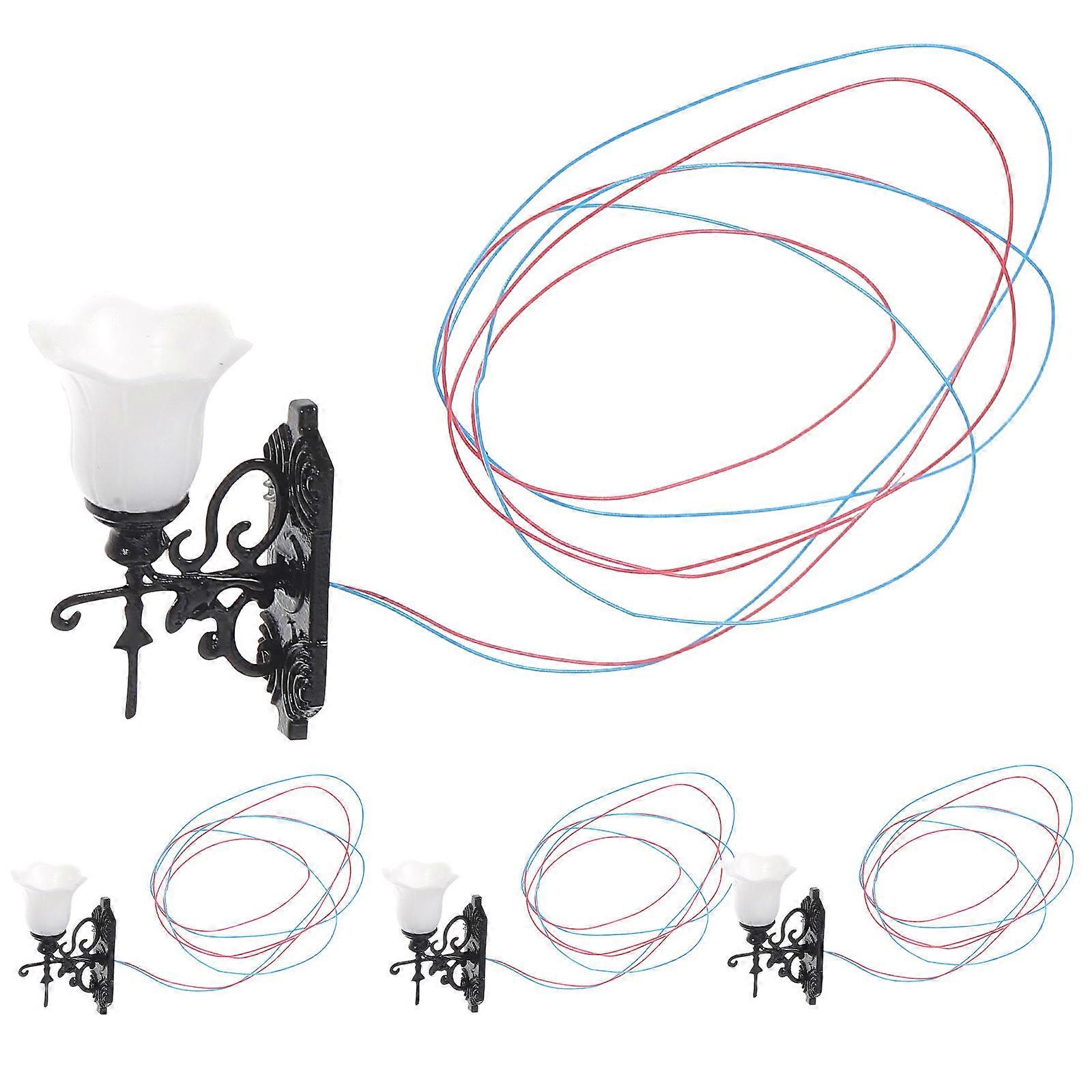 Lamp Model Mini Yard Lights Scene Decoration White Light 1:87 Scale 4Pcs Miniature Design