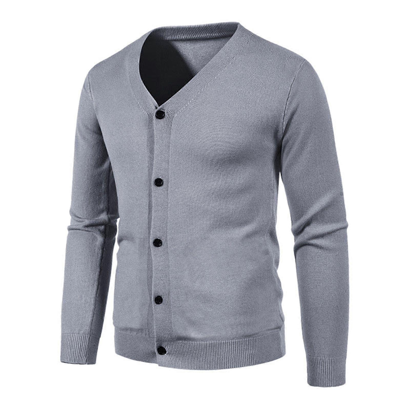 Cardigan Men's Knitted Pullover Casual Long Sleeve StandUp Collar Gray 4XL