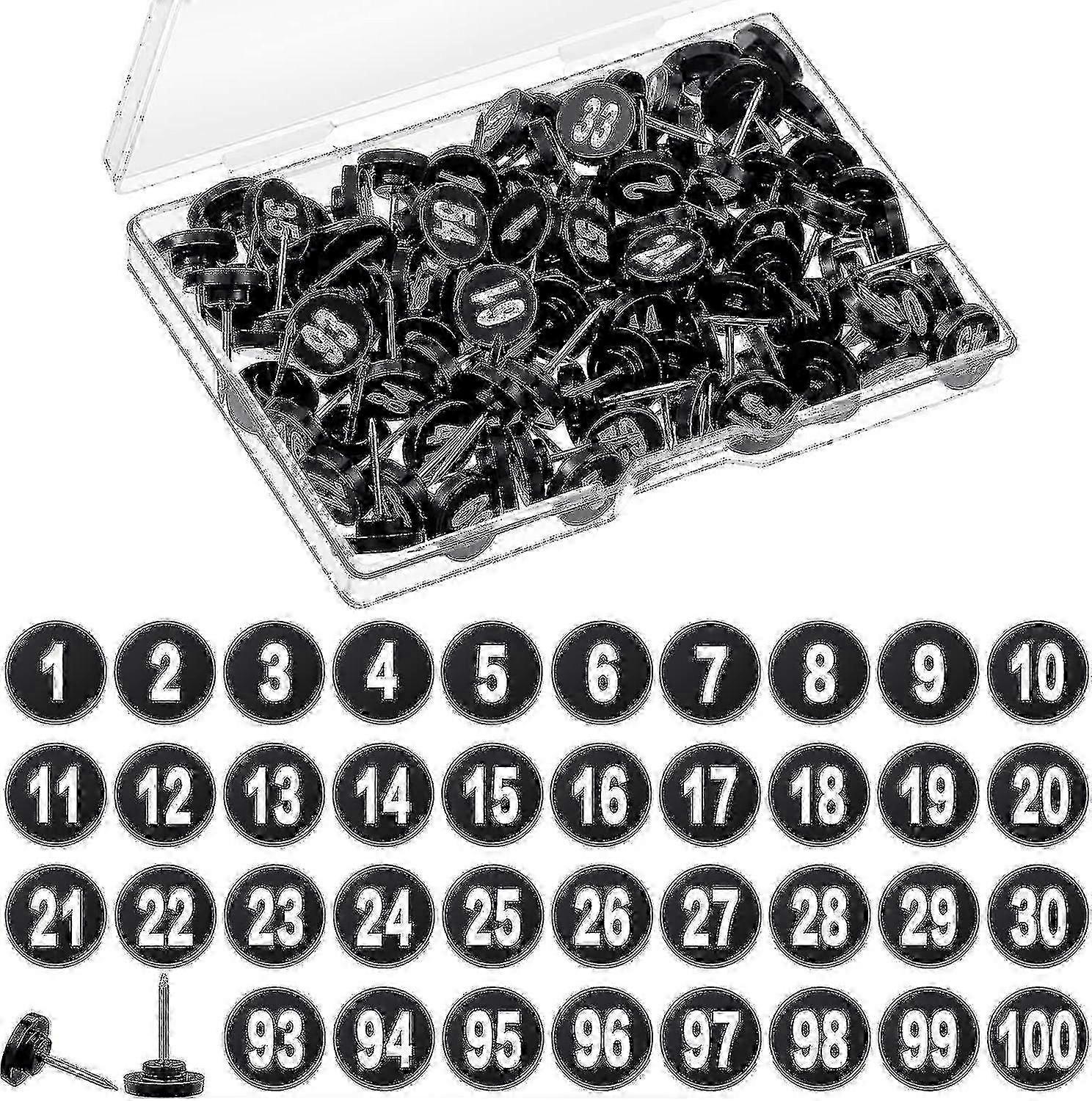 100-Pack Numbered Push Pin Tacks (1-100)