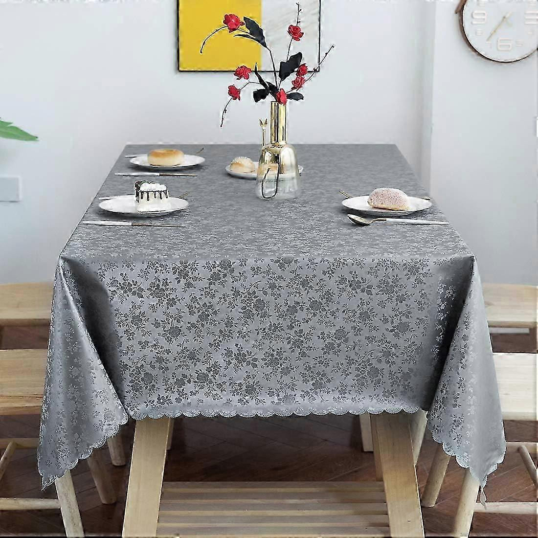 مفرش مائدة فينيل مقاوم للماء ، مفرش طاولة مستطيل شديد التحمل ، غطاء طاولة قابل للمسح للمطبخ وغرفة الطعام (رمادي ، 52 × 70 بوصة)