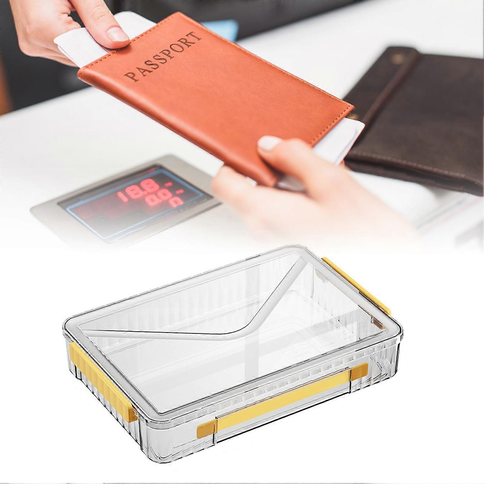Certificate Storage Box Large Capacity Transparent Portable Scrapbook Paper Storage Case with Handle for Document File Yellow
