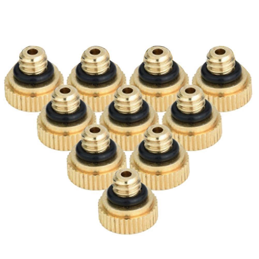 It looks like you're referencing a product listing for **10pcs Brass Misting Nozzles** used in outdoor cooling systems. Here's a breakdown of the key
