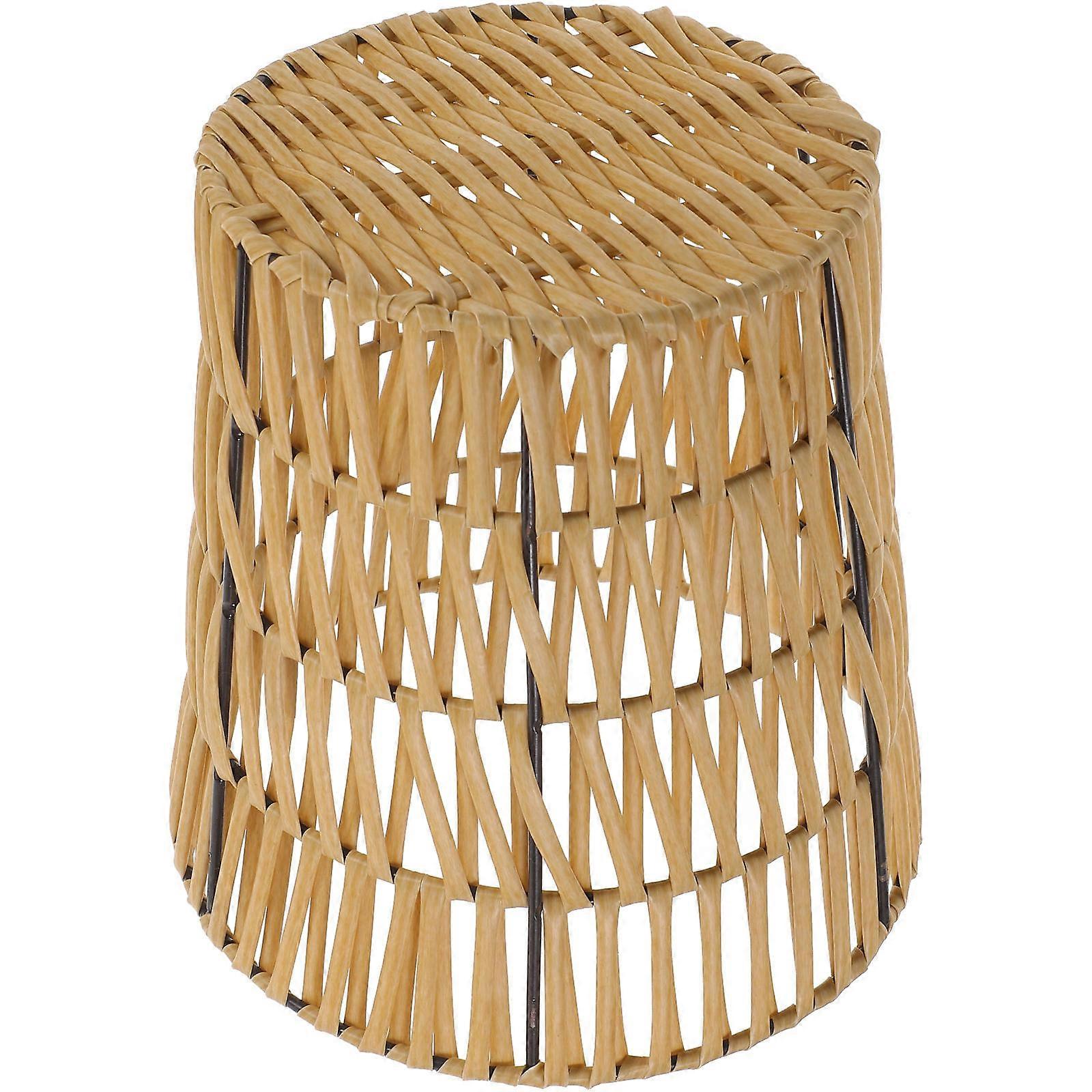 Simple Design Woven Laundry Hamper Small Trashcan Living Room Khaki 7.9×7.9×5.9in Book Storage 1Set