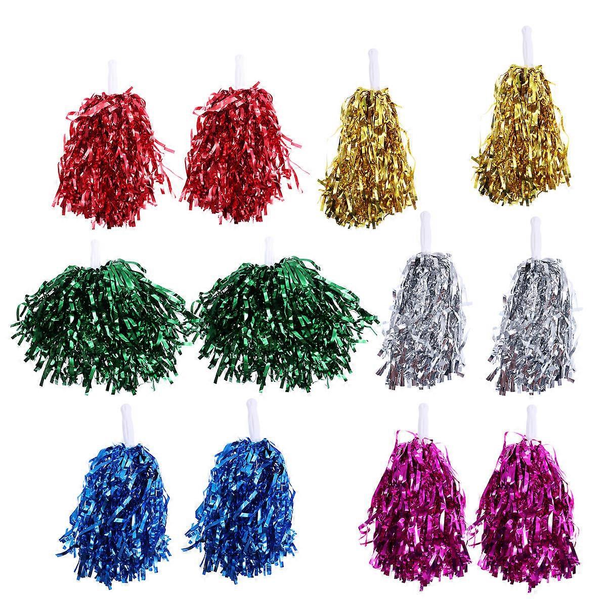 Cheerleader Pom Poms Kit with Straight Handle for Sports Events Cheerleading Accessories 12PCS
