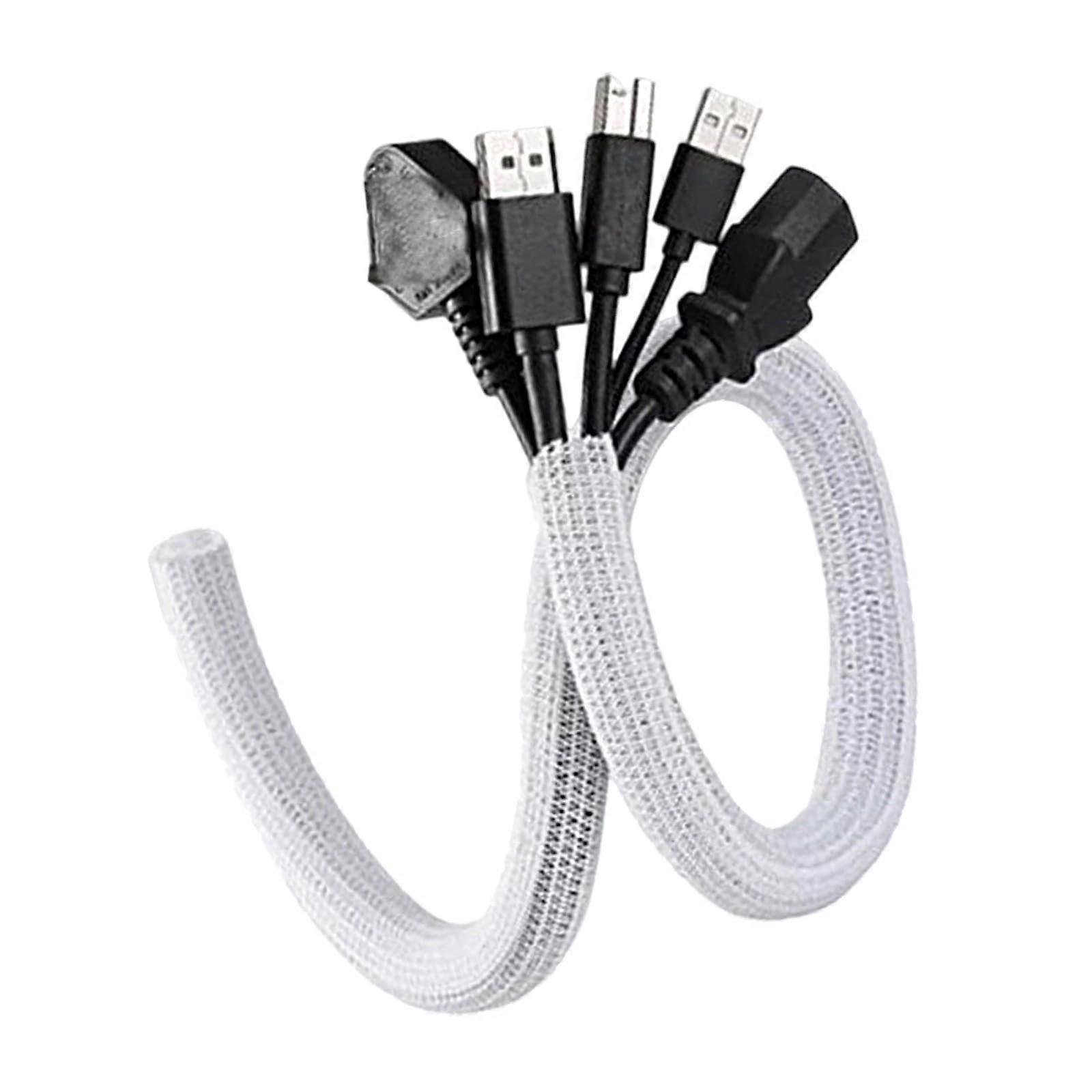 Braided wire sleeve covers for organizing PC and TV cables, and protecting against pet damage for messy cables, white. Ref: 1899