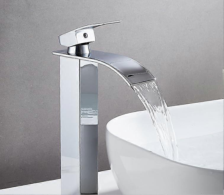 Waterfall hot and cold water faucet black wide spout mixer tap balcony minimalist faucet, copper core no hose