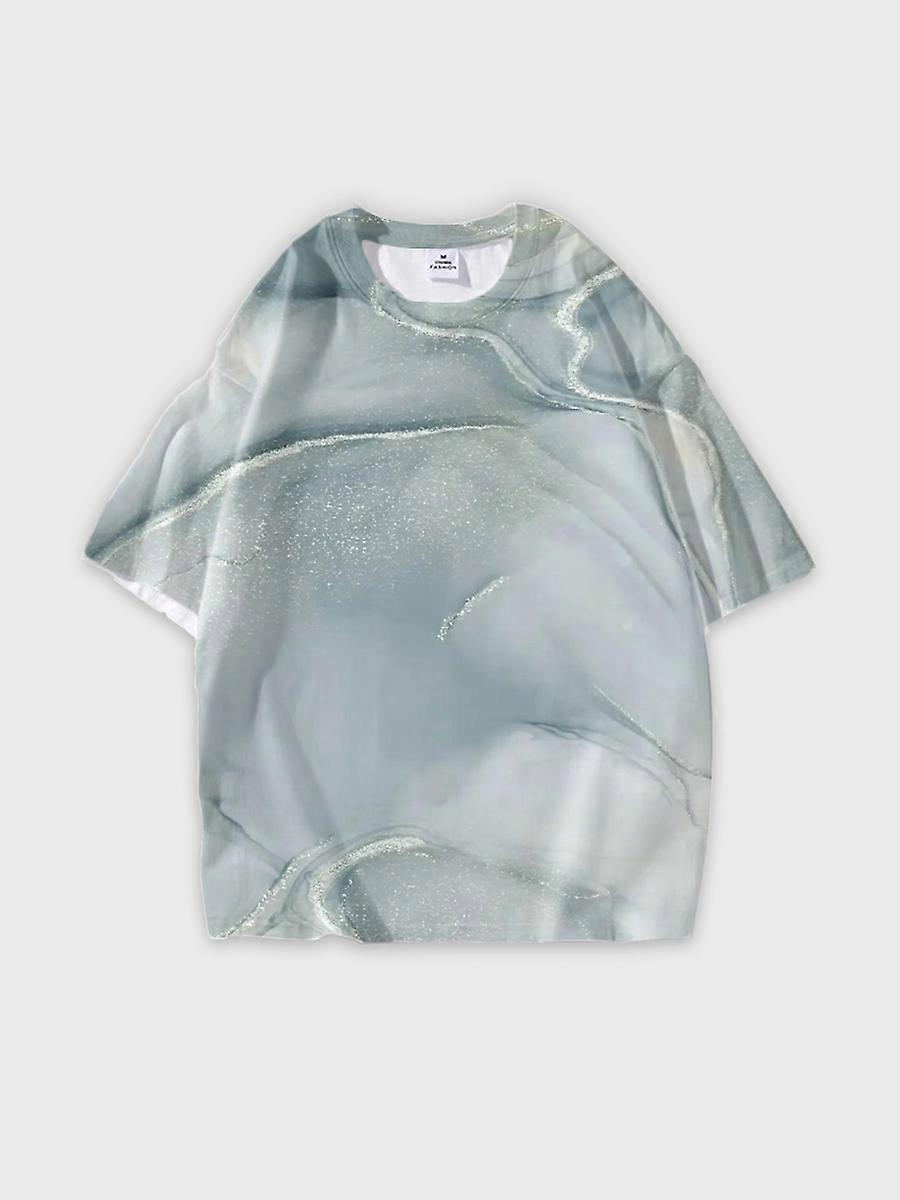 T-shirt round neck Pattern loose short sleeve O404