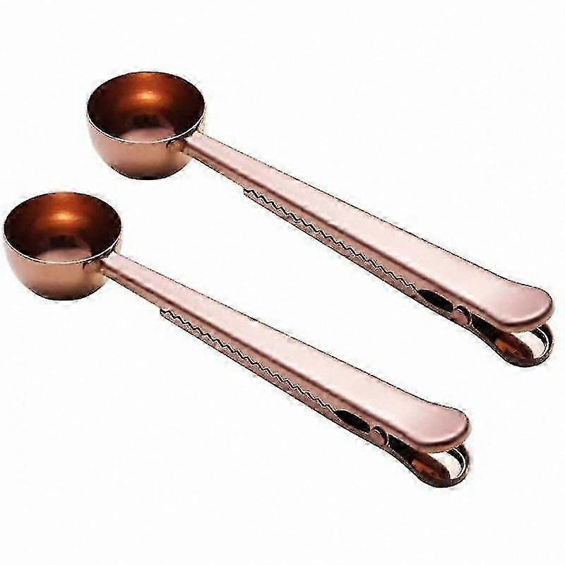 Set di cucchiai sigillanti due in uno, polvere in acciaio inox e cucchiaini da tè, oro rosa, 2 pezzi