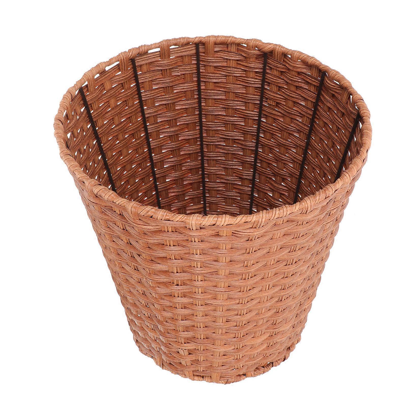Light Brown Rattan Trash Can Made of Plastic for Home Decor and Multipurpose Use 11.8 Inches