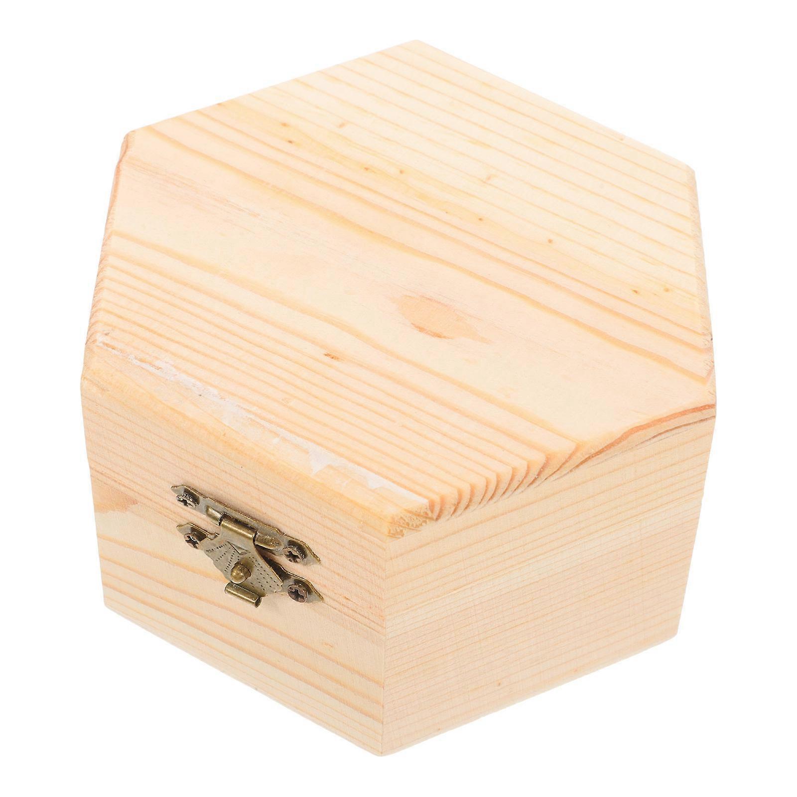 Small Wooden Box with Lid for Home Use Light Yellow Hexagon Shape Durable Wood Storage 6.5x4.3 inches
