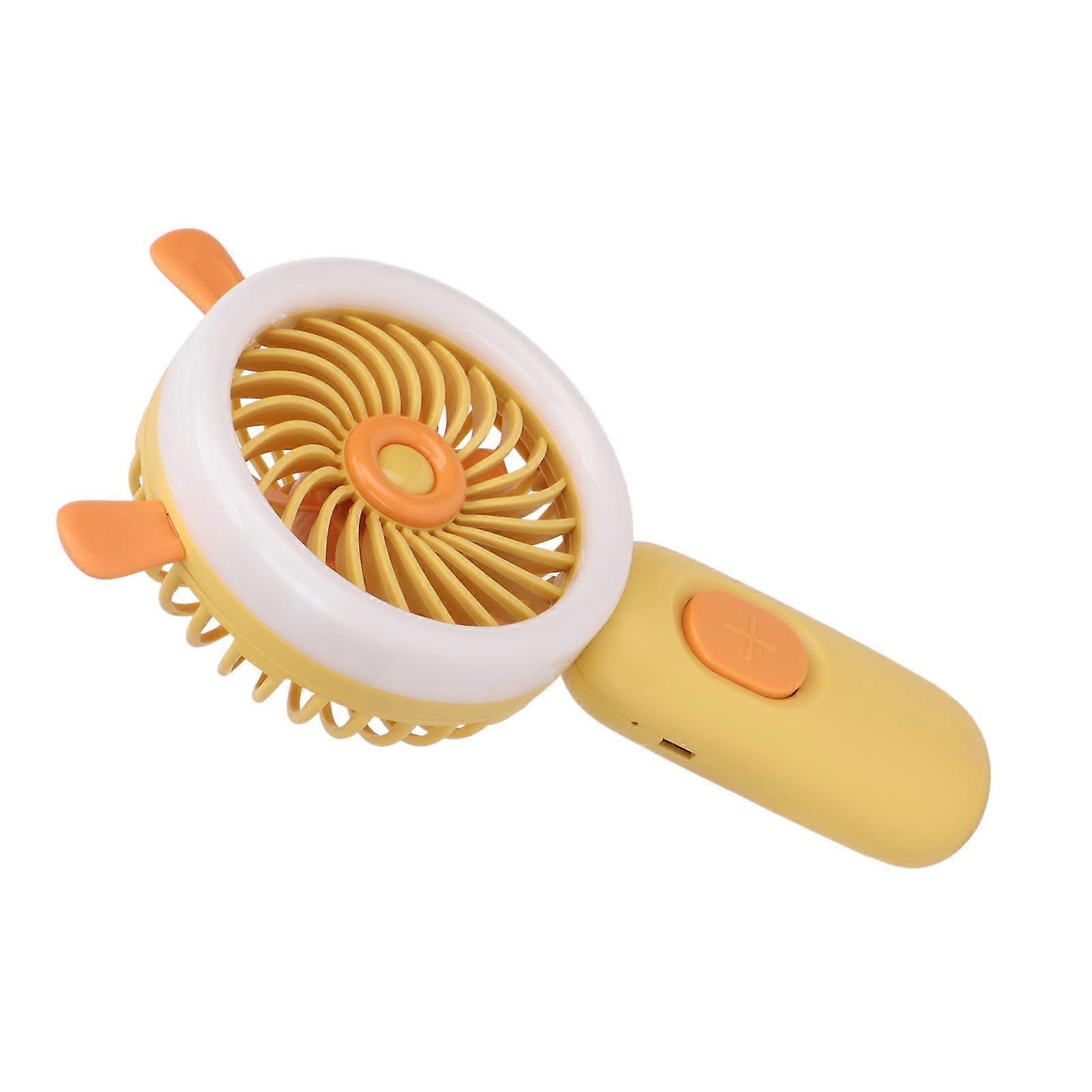 Handheld Fan USB Rechargeable Three Levels Adjustable Ergonomic Portable Fan with Dazzling Light for Outdoor Yellow 