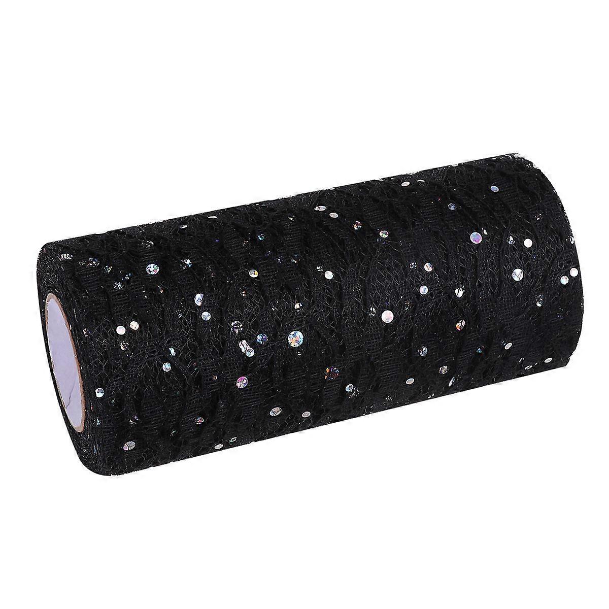 Black Polyester Tulle Roll for Decoration with and Sparkling Ornaments 15cm x 10Yards
