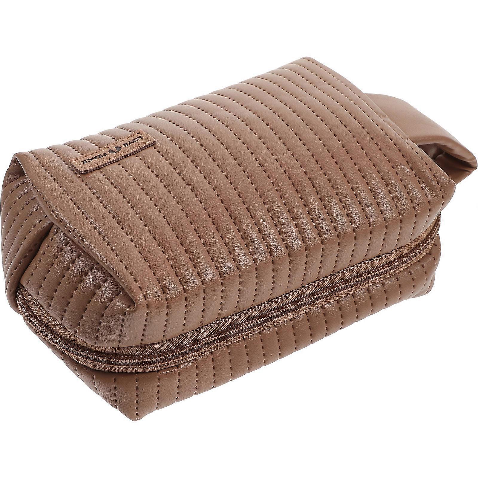 Stylish Small Makeup Bag For Home Use With Smooth Zipper Closure And Durable Material Coffee 7.07X2.95X4.91in 1Set