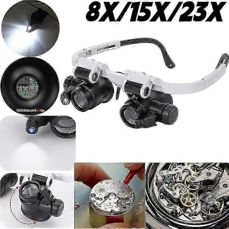 8x/15x/23x Telescopic Jeweler Magnifier Jewelry Loupe 2 Led Light Lens For Precision Work Eyewear Reading Watchmaker