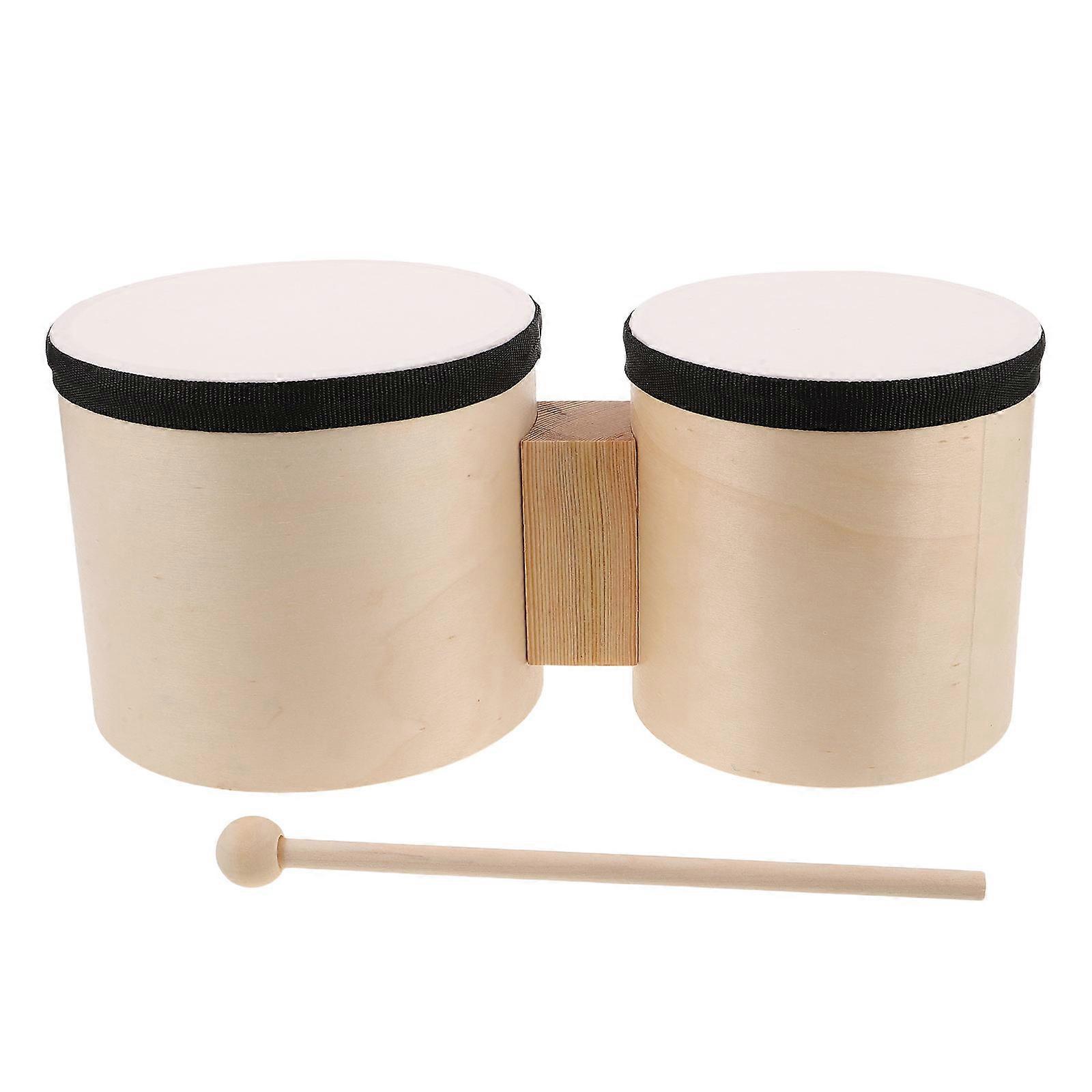 Wooden Bongos Hand Drum with Natural Wood Heads – Durable Percussion Instrument for Beginners, Early Education, Dance & Party Performances