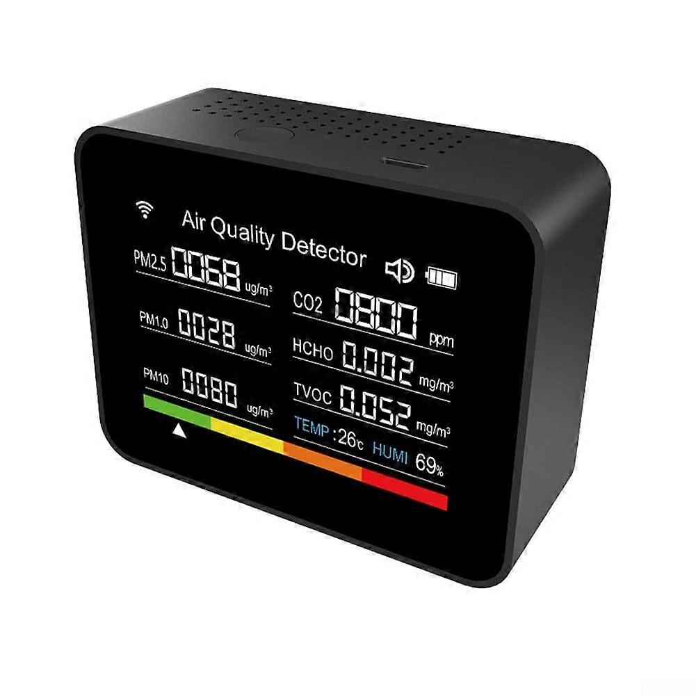 Air Quality Monitor with Temperature, TVOC, Alarm, Stopwatch, Multiple Display Options for Home, Restaurant, Hotel - Black