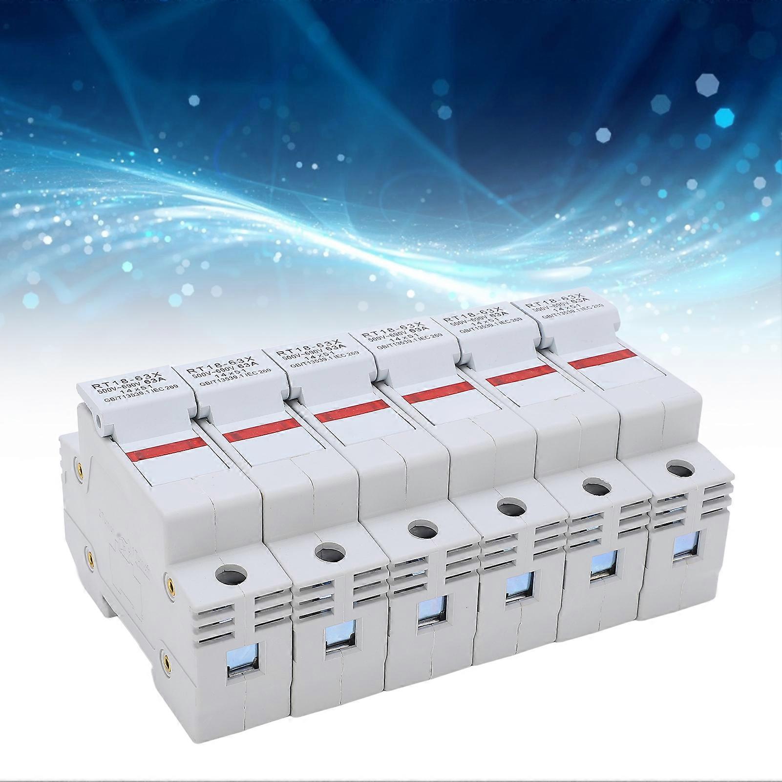 RT18-63X Rail Mounted Fuse Holder Base with LED Light for RO16 14x51mm Fuse Core 63A 500-690V1P 