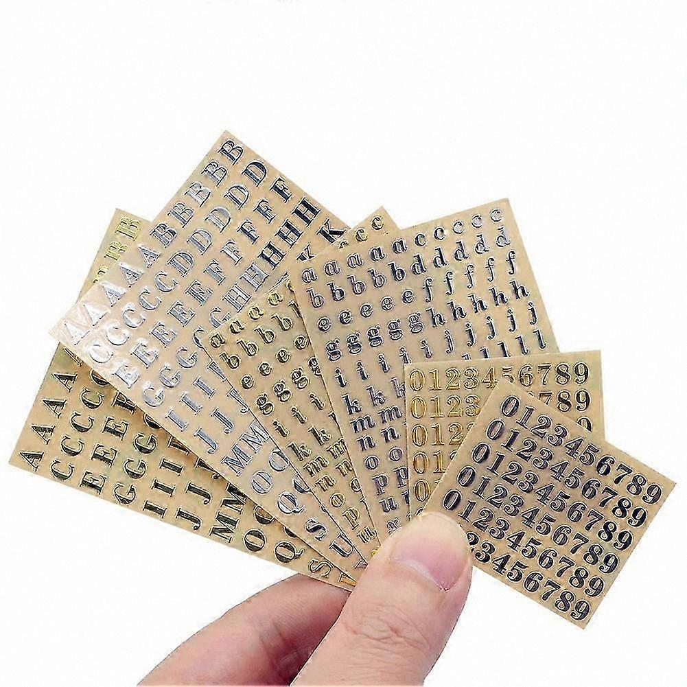 4.5mm Glitter Alloy Alphabet Number Stickers, 6 Sheets Self-Adhesive Letters in Gold/Silver, 0.18 Inch Decorative Labels for Crafts