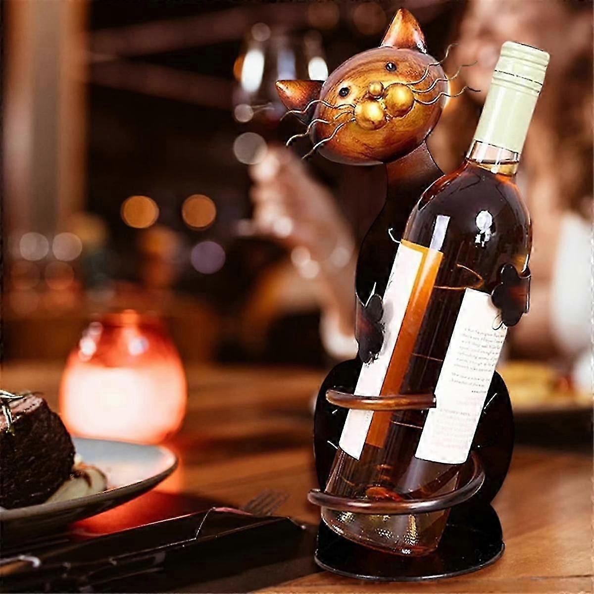 2-Pack Cat Wine Holder Rack, Metal Decorative Wine Bottle Stand