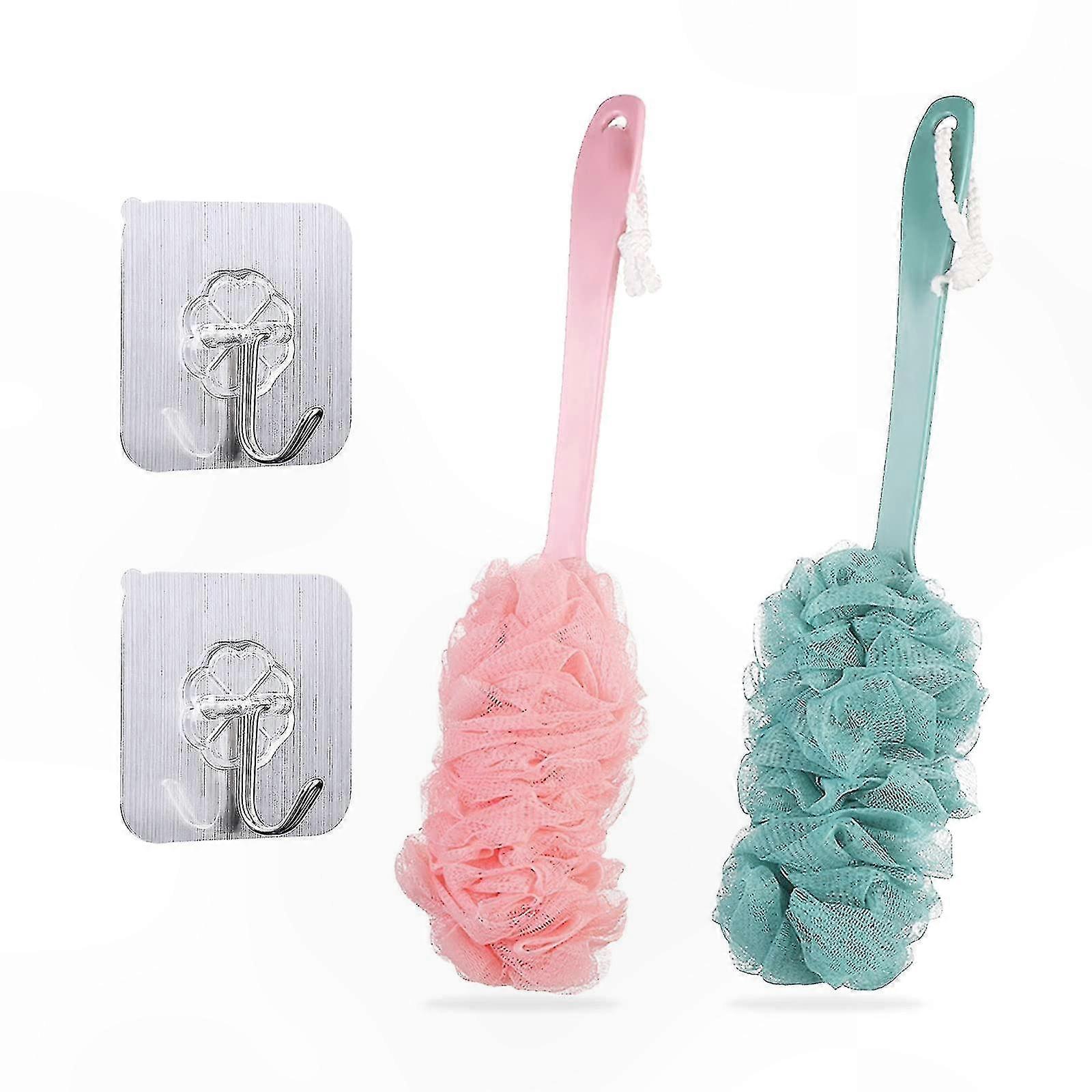 Soft Mesh Bath Brush Set with Long Handles for Back and Body Scrubbing Shower Tool