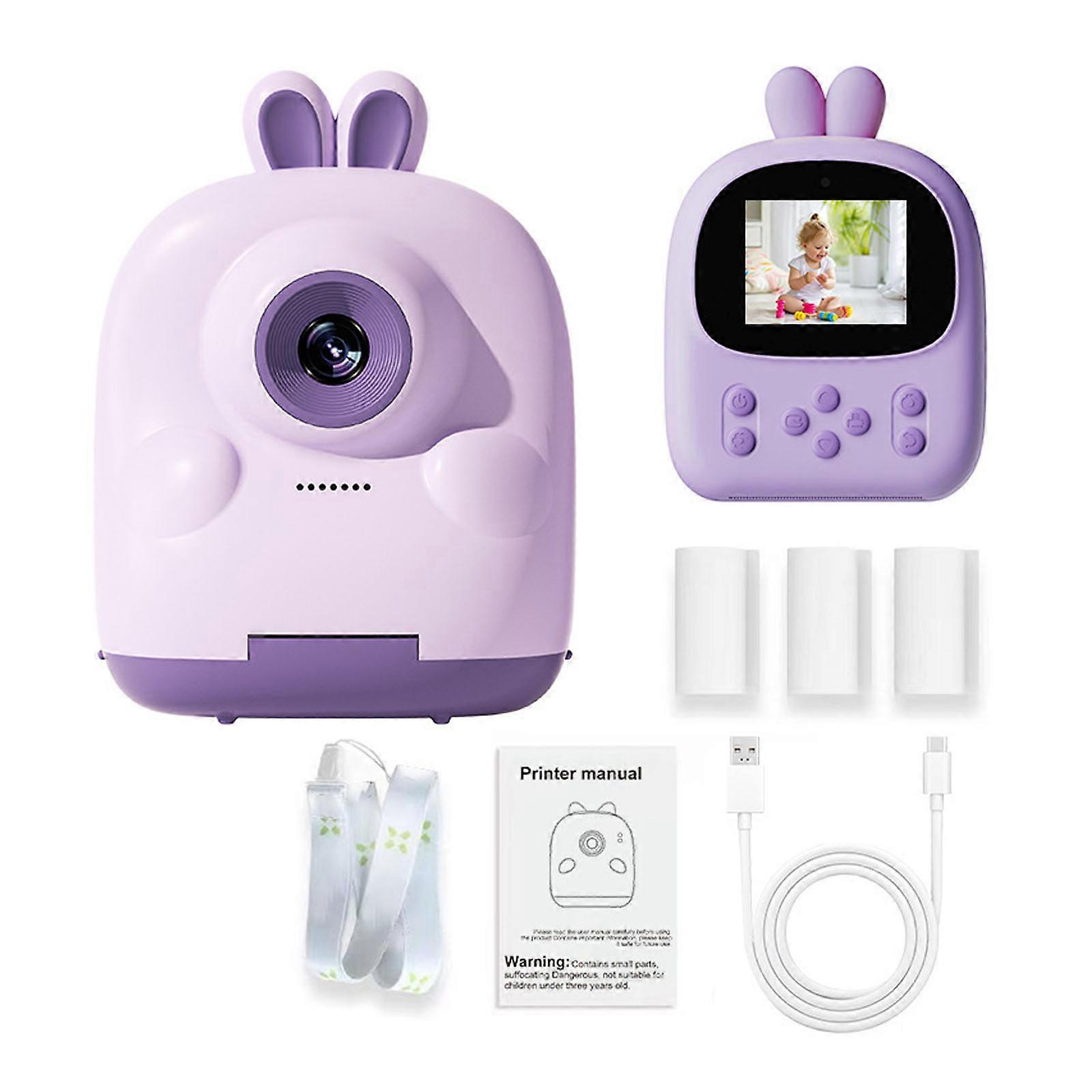 Children Double Lens Instantly Camera With 2.4Inch Display Screen and Print Paper For Artistic Exploration Toddler Gift Purple