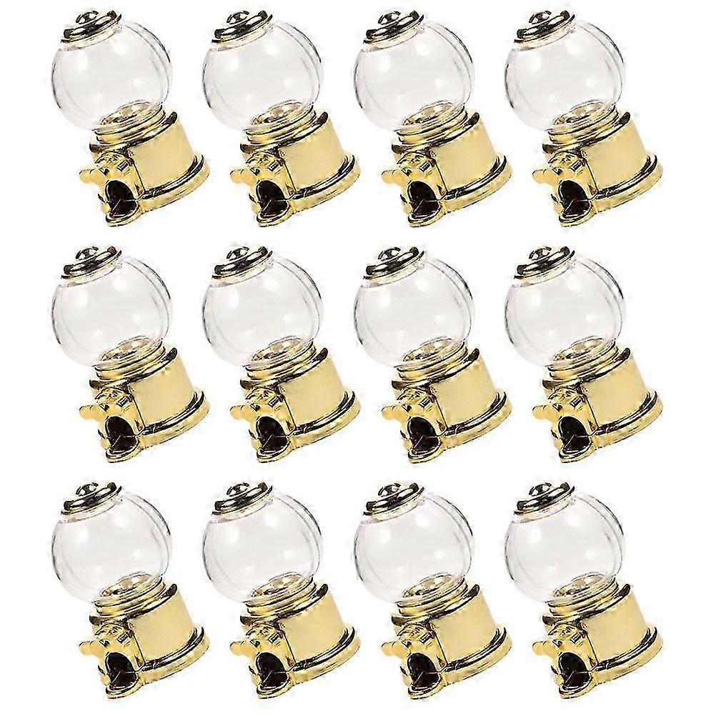 Golden Gumball Machine 12Pcs - Desktop Candy Dispenser for Home & Office Use, Fun Toy Storage Container