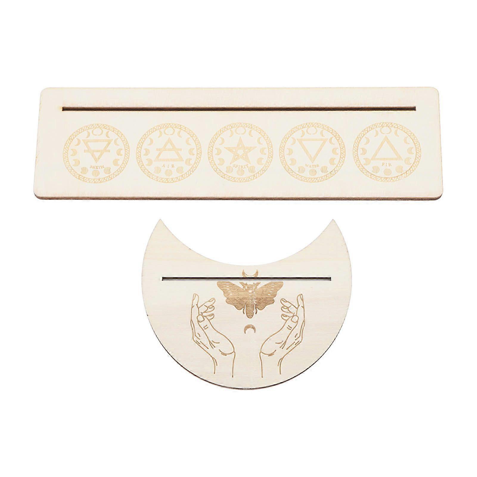 2 Pieces Wooden Tarot Card Stand Holder Stable Moon Shape and Rectangle Wooden Tarot Card Display Stand Base Type A