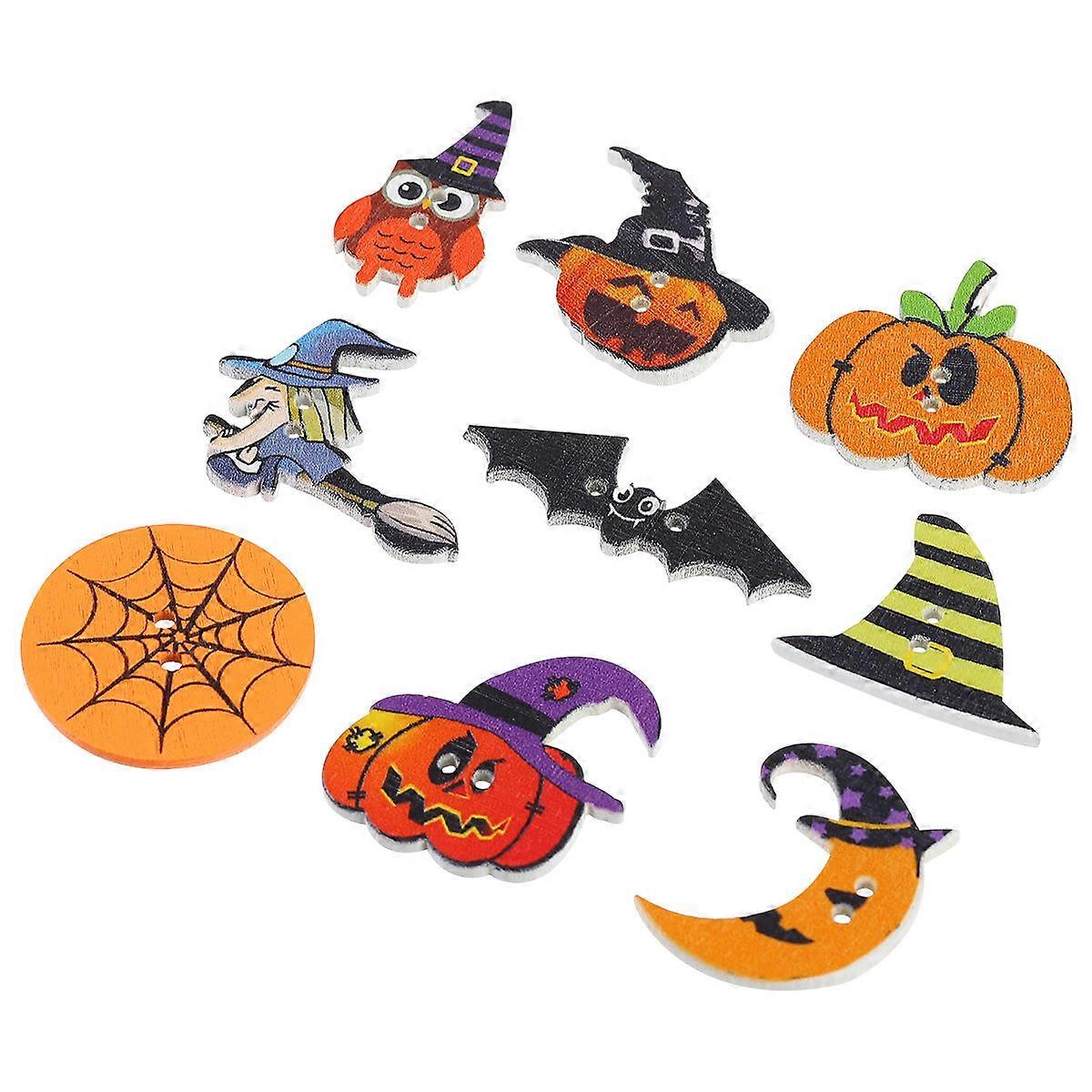 Halloween Decorative Buttons Wooden Button Assorted Color For Diy Craft Enthusiasts 3x2.5cm 50Pcs