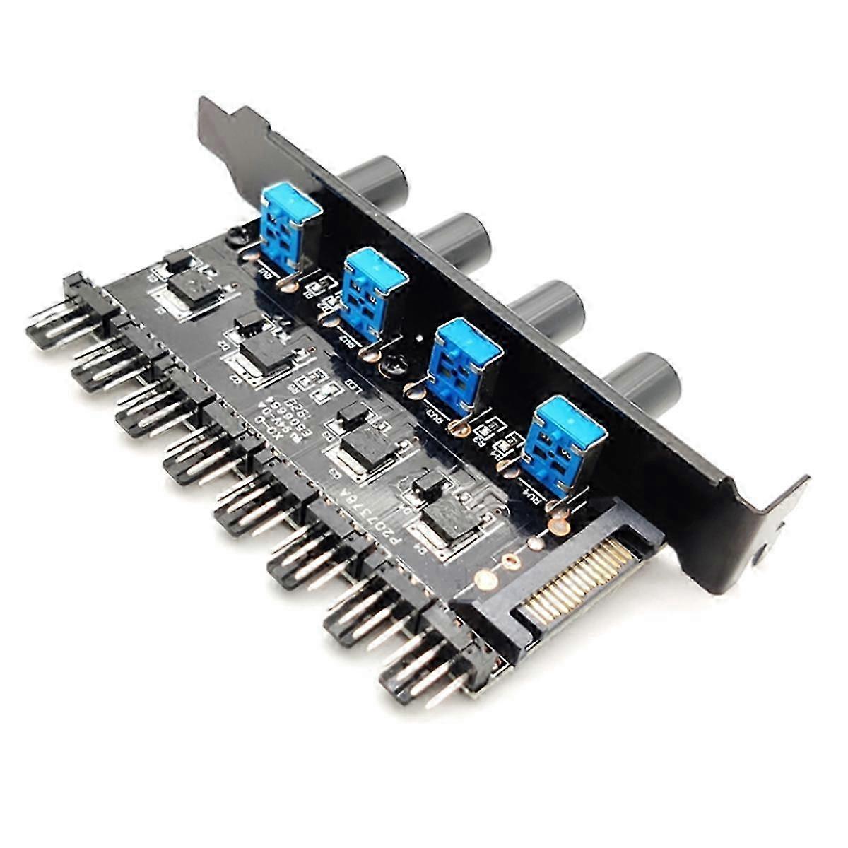 12V 8-Way SATA Fan Speed Controller with 4 Knobs - Computer Case Fan Hub Regulator for Efficient Cooling