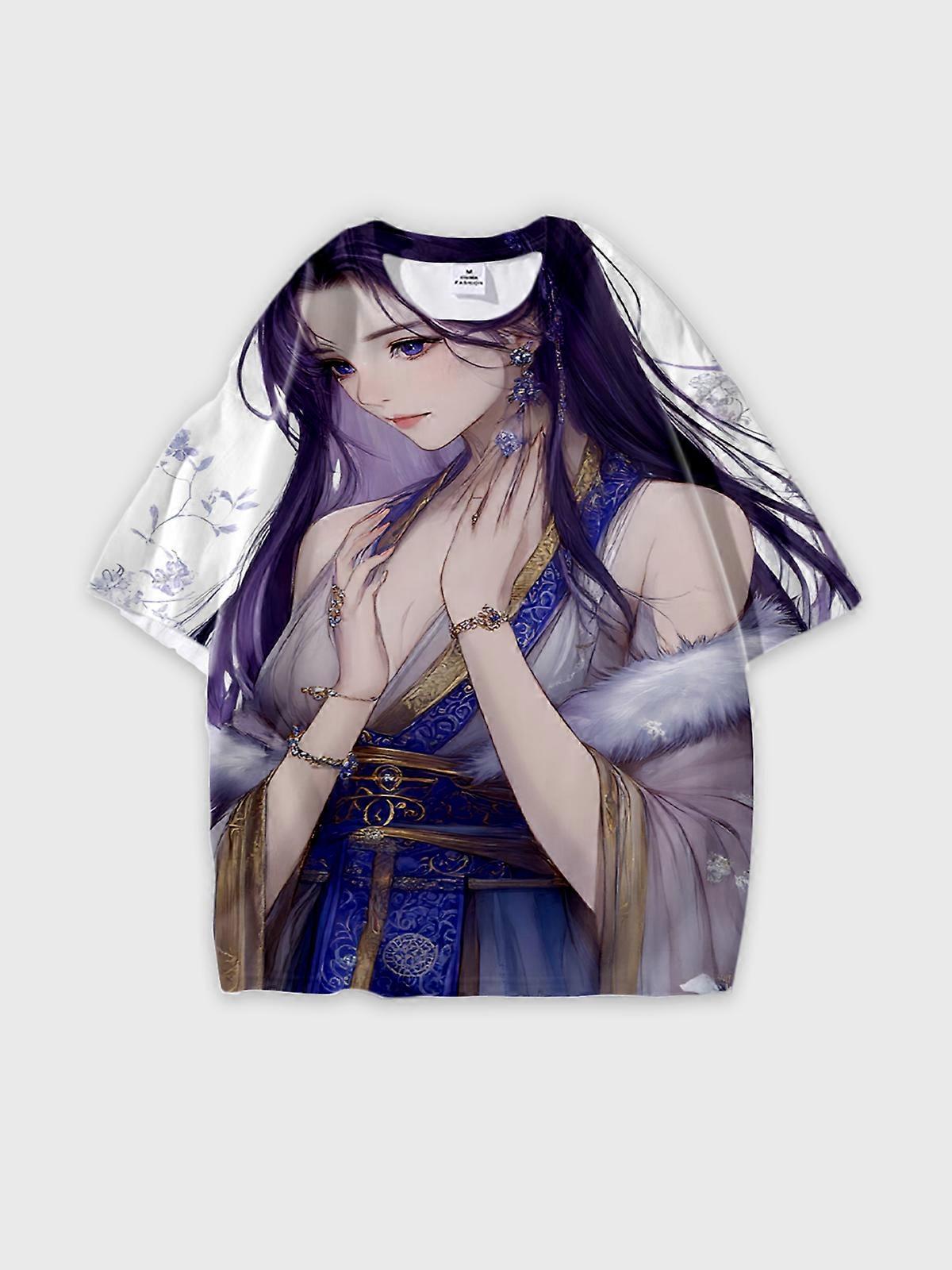 T-Shirt Round Neck, Loose Short Sleeve Pattern Graphic Tee, Unisex Summer Casual Top W1908
