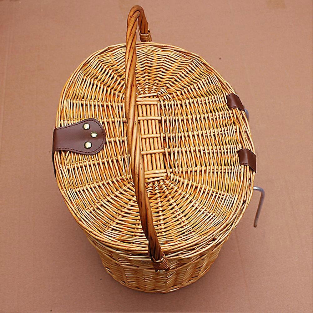 Rustic Wicker Bike Basket with Lid & Handle 33x25x24x14cm