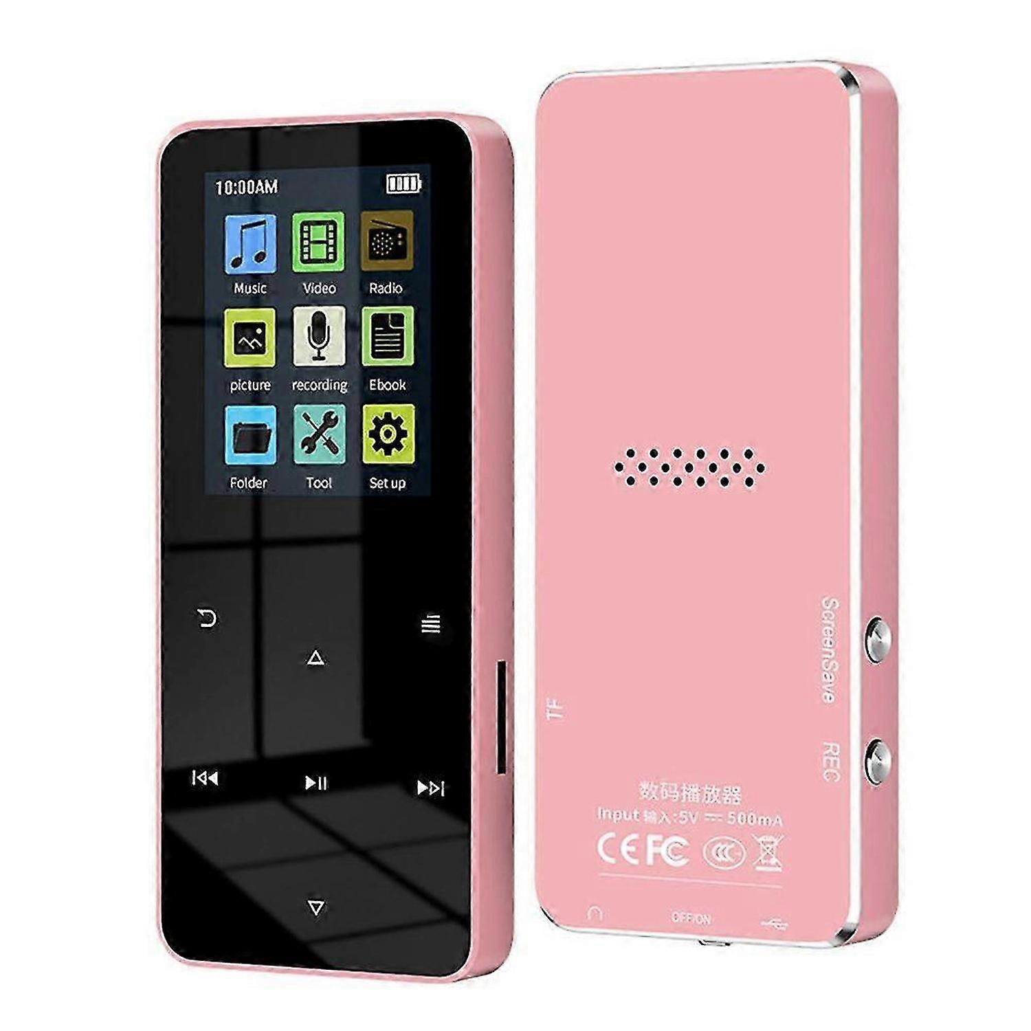 Bluetooth MP3 MP4 Player 8G HiFi Music Player Supports Card,with FM Alarm Clock Pedometer E-Book Built-in Speaker-Pink